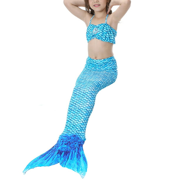 ONMet 2019 3 Pcs Girls Bikini Swimsuit Princess Mermaid Tails for Swimming Support Monofin 3-12Y Baby Teen Girls 